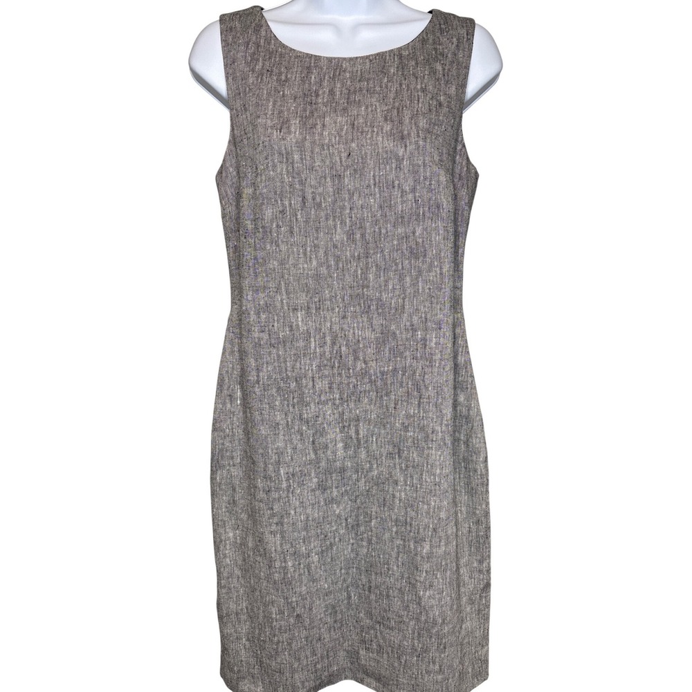VTG 90s Marilyn Anselm x Hobbs Gray Linen Sleeveless Midi Shift Dress UK10/ US 6